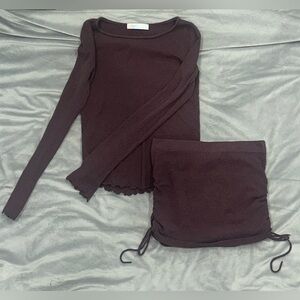 Burgundy Free people Long Sleeve Top and Skirt Set
